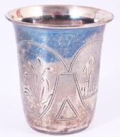 Antik orosz ezüst (Ag) vodkás pohár, 84 zolotniki finomságjellel, GR mesterjeggyel. jelzett 33,8 g