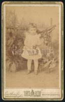 1892 Kislány kosárral és virágokkal, vizitkártya Gutkaiss József besztercebányai (Banská Bystrica, Neusohl) műterméből, kissé viseltes állapotban, 11x7 cm