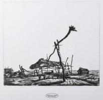 Barcsay Jenő (1900-1988): Gémeskút. Rézkarc, papír, hagyatéki bélyegzővel. 25x27 cm