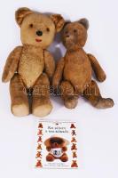 2 db régi teddy maci 37 cm + Kis könyv a mackókról, szakirodalom.
