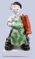 Herendi csizmás fiú, kézzel festett, jelzett, hibátlan, m: 20 cm