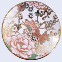 2 db arany és virág mintás teás csésze, aljjal, Matricás, jelzés nélkül, hibátlan