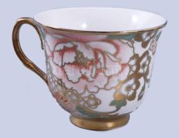 2 db arany és virág mintás teás csésze, aljjal, Matricás, jelzés nélkül, hibátlan