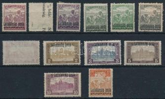 Nyugat-Magyarország III. 1921 12 klf bélyeg Bodor vizsgálójellel, közte hiányzó és elcsúszott hátoldali felülnyomás (10.400)