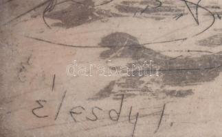 Élesdy István (1912-1987): Budavári részlet. Rézkarc, papír, jelzett a karcon, üvegezett fakeretben,...