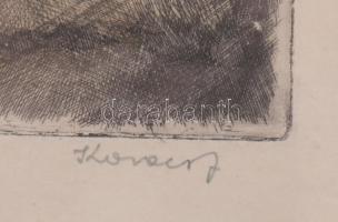 Kovács József (-): Tanya. Színezett rézkarc, papír, jelzett, üvegezett fakeretben, 19,5x30 cm