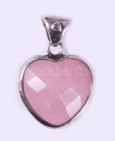 Rózsakvarc medál ezüst (Ag) foglalatban, jelzett, 3,5x3 cm