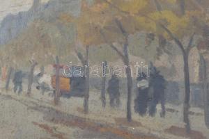 Vermes jelzéssel, XX. sz. eleje: Budapesti utca magyar lobogókkal. Olaj, karton. Dekoratív, üvegezet...