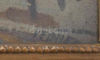 Vermes jelzéssel, XX. sz. eleje: Budapesti utca magyar lobogókkal. Olaj, karton. Dekoratív, üvegezet...