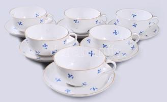 Herendi / Óherendi teás csésze, aljakkal. Kék búzavirág mintás. Kézzel festett, jelzett, kis kopással