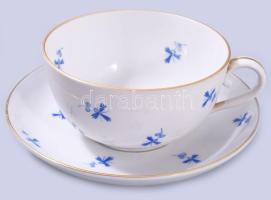 Herendi / Óherendi teás csésze, aljakkal. Kék búzavirág mintás. Kézzel festett, jelzett, kis kopássa...