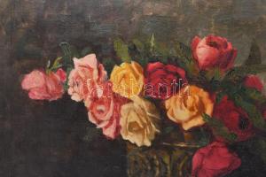 Kallósné H. Adrienne (1885-1930): Csendélet. Olaj, vászon. Jelzett. Hátoldalán régi MNG kiviteli bél...