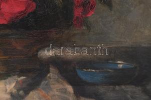 Kallósné H. Adrienne (1885-1930): Csendélet. Olaj, vászon. Jelzett. Hátoldalán régi MNG kiviteli bél...