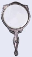Neobarokk kézi tükör és ruhakefe. Ezüst (Ag) borítással, hátoldalon plasztikus puttó díszítéssel. 26...