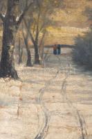 Dunay J jelzéssel, XX. sz. eleje: Sétáló pár. Olaj, vászon. Hátoldalán régi MNG kiviteli bélyegzésse...