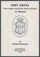 Fery Antal (1908-1994): Híres magyar könyvtárak részére készített ex librisei, 13 db. Fametszet, papír, mindegyik jelzett a metszeten, klf. méretekben. Vörösmarty Mihály Megyei Könyvtár kiadása. Eredeti kiadói, számozott (31/70 sz.) mappában. 1 db hiányzik!