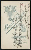 1899 Mike Lajos ügyvédjelölt portréja, a hátoldalon dedikációval, vizitkártya Raab Lajos győri műter...