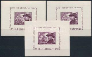 1950 Bélyegnap - Bem 3 db blokk (45.000) (foltok a képoldalon / spots)
