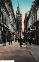 Kassa, Kosice; Kossuth Lajos utca, üzletek, székesegyház / street view, shops, cathedral (EK)