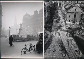 Budapesti belváros a nyugalom éveiben (cca 1926) és építkezés idején (cca 1968), 2 db modern nagyítás, jelzés nélkül, 21x15 cm