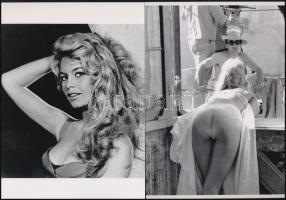 cca 1958 Yousuf Karsh (1908-2002) kanadai fotóművész felvétele (Brigitte Bardot portréja), + hozzáadva egy forgatáson készült intim felvételt a színésznőről, melynek szerzője ismeretlen, 2 db modern nagyítás, jelzés nélkül, 21x15 cm