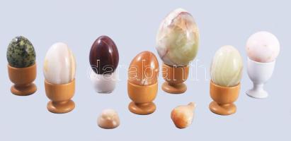 9 darab ásvány asztaldísz, zömmel tojások, m: 10 cm alatt, jó darabokkal.