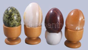 9 darab ásvány asztaldísz, zömmel tojások, m: 10 cm alatt, jó darabokkal