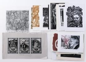 Klf. alkotók magyar és külföldi alkotók (Józsa János, Fery Antal, König Róbert, Sárkány Győző, Vén Zoltán, Torró Vilmos stb.): Zeneszerzőkkel (Bartók Béla, Kodály Zoltán, Richard Wagner, Egressy Béni, Erkel Ferenc, Bach stb.) illusztrált ex libris és kisgrafika tétel, össz. kb. 52 db. Klf. technikák, papír, többségében ceruzával jelzett. Klf. méretekben.