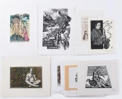 Klf. magyar és külföldi alkotók (Plugor Sándor, Vén Zoltán, ifj. Feszt László, Perei Zoltán, Kazinczy Gábor, stb.): Fuvós hangszerekkel és azokon játszó alakokkal illusztrált ex libris és kisgrafika tétel, össz. 23 db. Klf. technikák, papír, többségében ceruzával jelzett. Klf. méretekben.