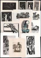 Klf. magyar és külföldi alkotók (Gy. Szabó Béla, Vén Zoltán, Perei Zoltán, Kazinczy Gábor, Stetner Béla, Vertel József stb.): Vonós hangszerekkel és azokon játszó alakokkal illusztrált ex libris és kisgrafika tétel, össz. 23 db. Klf. technikák, papír, többségében ceruzával jelzett. Klf. méretekben.