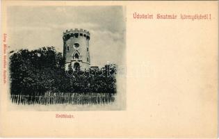 Erdőd, Károlyierdőd, Ardud (Szatmár); Erdődvár, Rákóczi vár, Petőfi torony. Löwy Miksa kiadása / castle, tower