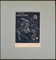 Plugor Sándor (1940-1999): Ex libris Róth István. Linómetszet, papír, jelzett, kissé foltos. Paszpar...