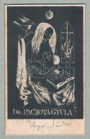 Plugor Sándor (1940-1999): Ex libris dr. Pachota Gyula. Linómetszet, papír, jelzett, kissé foltos. Paszpartuban. 10,5x7 cm