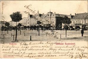 1906 Szatmárnémeti, Szatmár, Satu Mare; Deák tér nyugati része, üzletek, piac. Hollósi felvétele / square, shops, market (EK)