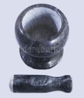 Márvány mozsár, m: 10,5 cm, törő h: 12 cm