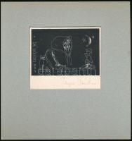 Plugor Sándor (1940-1999): Dr. Bérczes Judit. Linómetszet, papír, jelzett. Paszpartuban. 7,5x11 cm