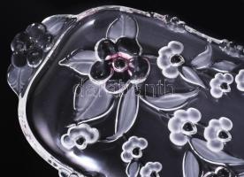 Virágmintás kristályüveg tálca, plasztikus savmaratott virágmintával, hibátlan, 40x16 cm