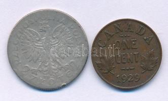 Kanada 1929. 1c "V. György" + Lengyelország 1934. 2Zl Ag "Polonia" T:VF-F Canada 1929. 1 Cents "George V" + Poland 1934. 2 Złotych Ag "Polonia" C:VF-F Krause KM#28, Y#20