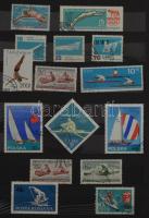 Sport motívum összeállítás, benne 185 db bélyeg 10 fekete lapos közepes berakóban, barna borítóval