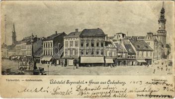 1903 Sopron, Oedenburg; Várkerület, Várostorony, Varga és Dukasz üzlete. Kummert N. Lajos kiadása (Rb)