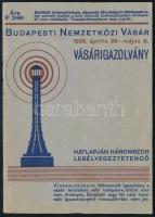 1938 Budapesti Nemzetközi Vásár (BNV) vásárigazolvány, benne kitöltetlen lakáskérelem űrlap