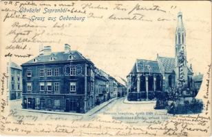 1900 Sopron, Bencés templom (épült 1526), gyógyszertár. Kummert L. kiadása (szakadások / tears)