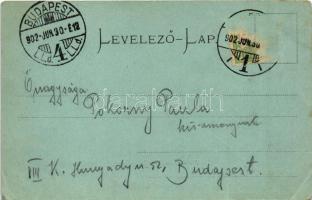 1902 Sopron, Erzsébet út télen, villamos, Fonciere pesti biztosító (EB)