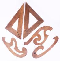 cca 1900, 5 darab építész vonalzó és rajzforma