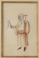 cca 1900 3 darab kínai festmény szövetre festve, üvegezett keretben, 10x7 cm