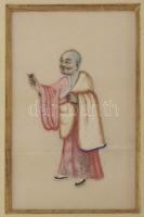 cca 1900 3 darab kínai festmény szövetre festve, üvegezett keretben, 10x7 cm