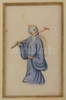 cca 1900 3 darab kínai festmény szövetre festve, üvegezett keretben, 10x7 cm