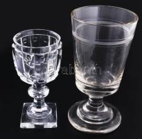 6 db antik csiszolt üveg pohár, 11-18 cm