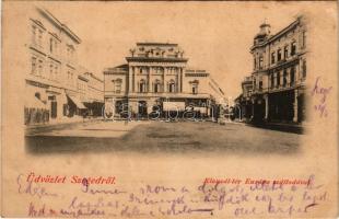 1899 Szeged, Klauzál tér, Kossuth Lajos szobor, Hotel Európa szálloda, Pósz Alajos, Krausz M. üzlete (vágott / cut)