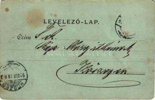 1899 Szeged, Közúti Vashíd és rakpart, szállító hajók este holdfényben. Endrényi Imre kiadása (EB)